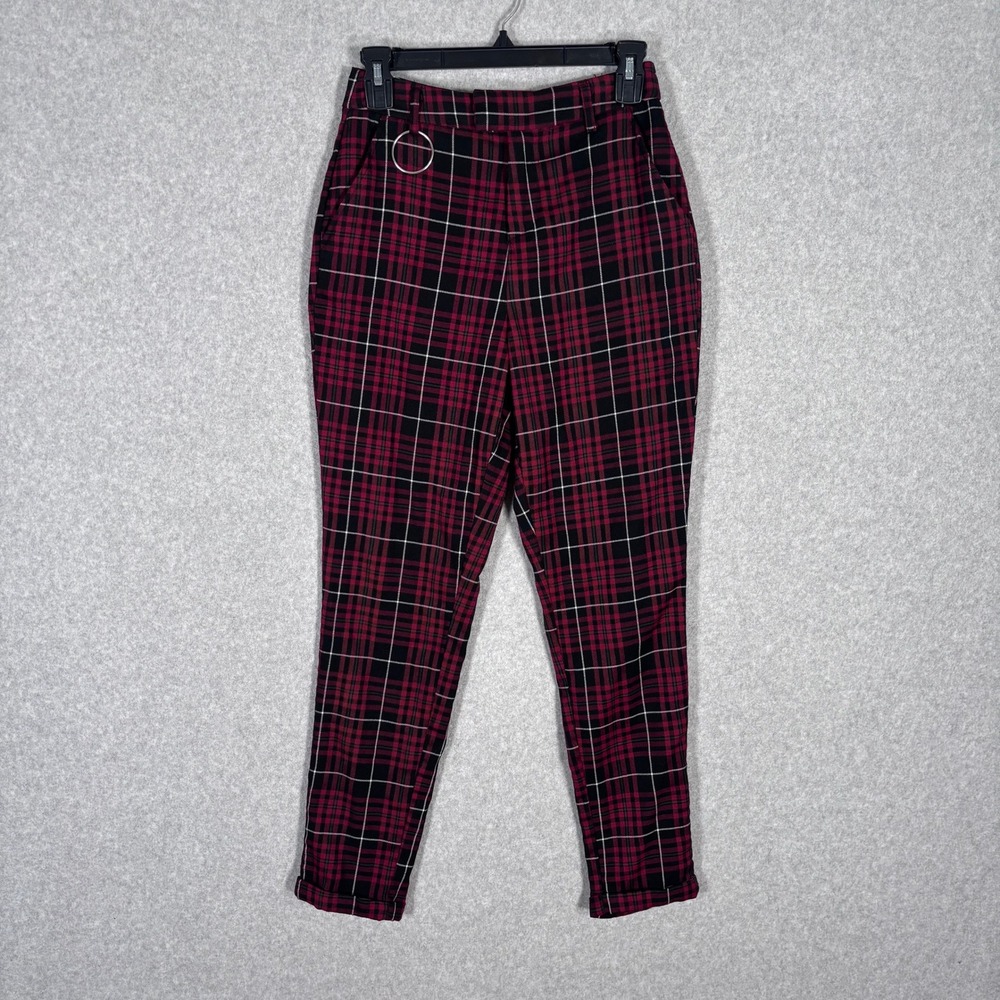 Hot Topic Merlot Plaid Pants Small High‎ Waist Stretch Ska Emo Punk Rave Indie